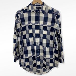 Madewell Blue + White Abstract Print Checkered Button Down Shirt